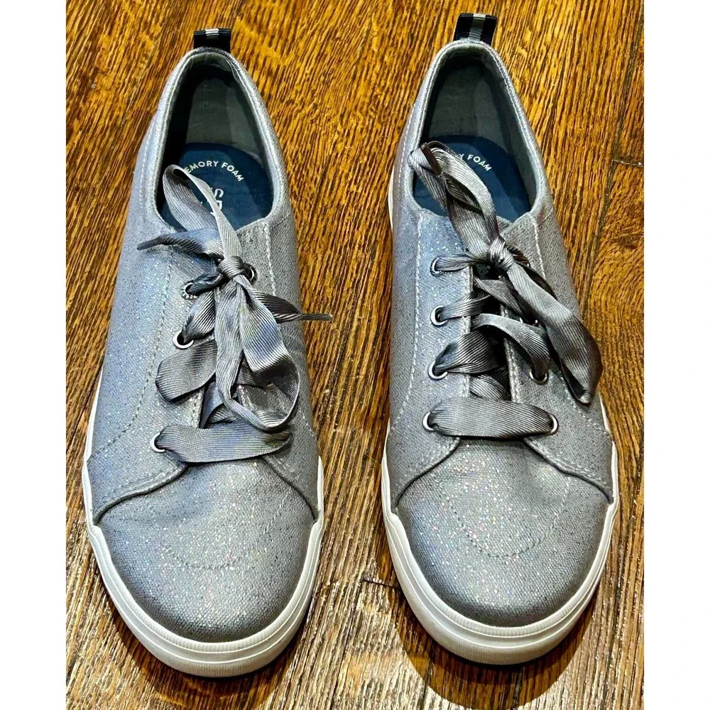 Sperry Top Sider Crest Vibe Lace Up Low Top Sneakers Gray Sparkle Canvas - SZ 6M